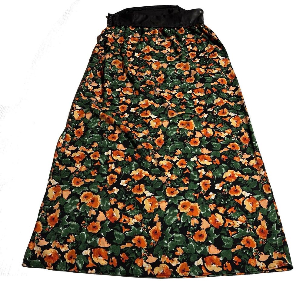 Anthropologie Mare Mare Faux Leather Floral Maxi Dress Side Slit Strapless L NWT - Picture 9 of 14